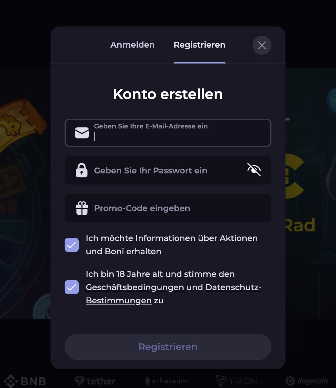 CryptoLeo Registrierungsseite - Einfache Kontoerstellung