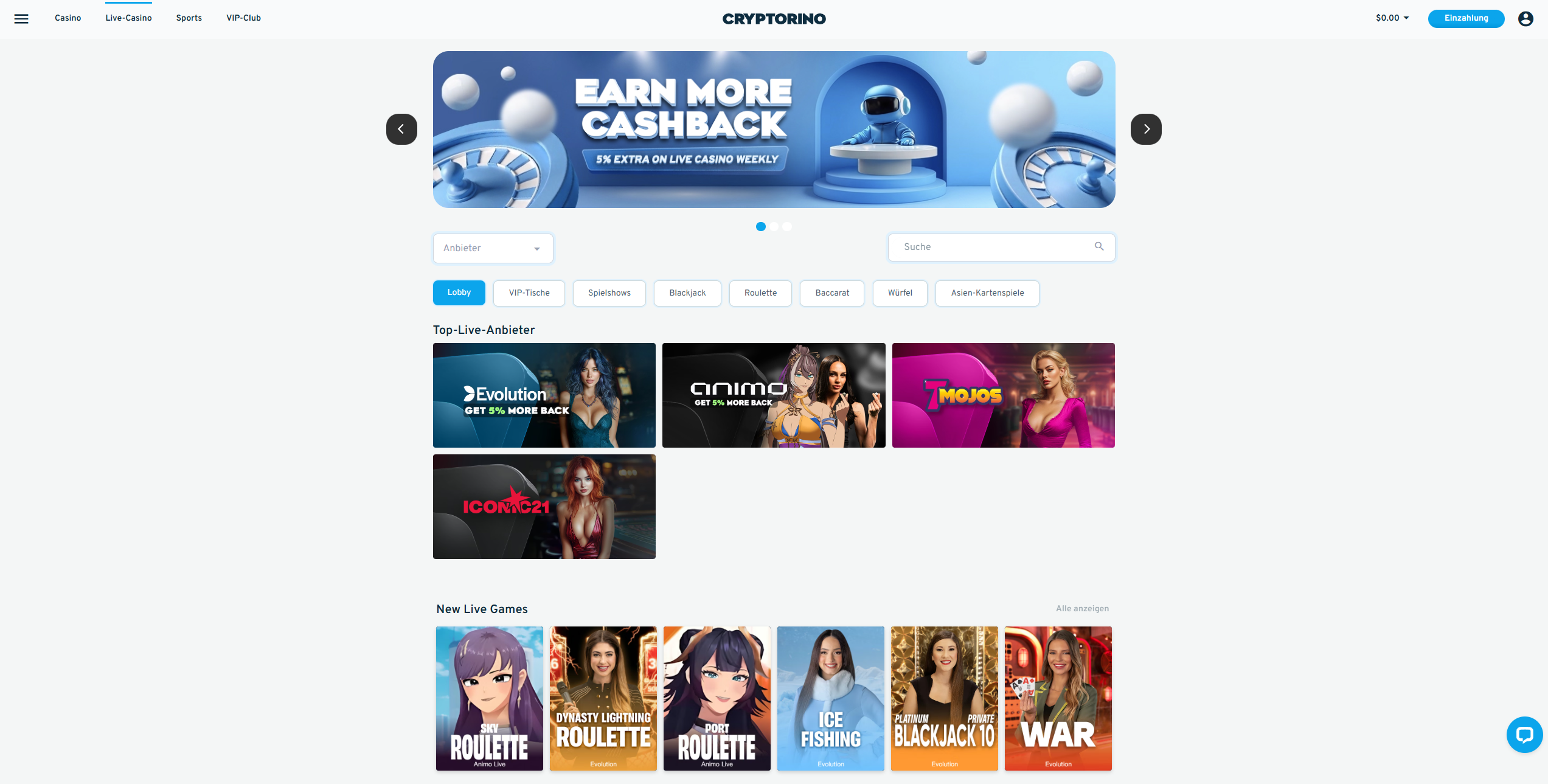 Cryptorino Live Casino